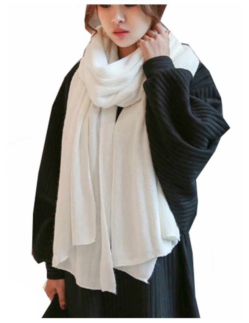 Wander Agio Womens Warm Long Shawl Winter Blanket Scarf Scarves Pure Color White - Image 1